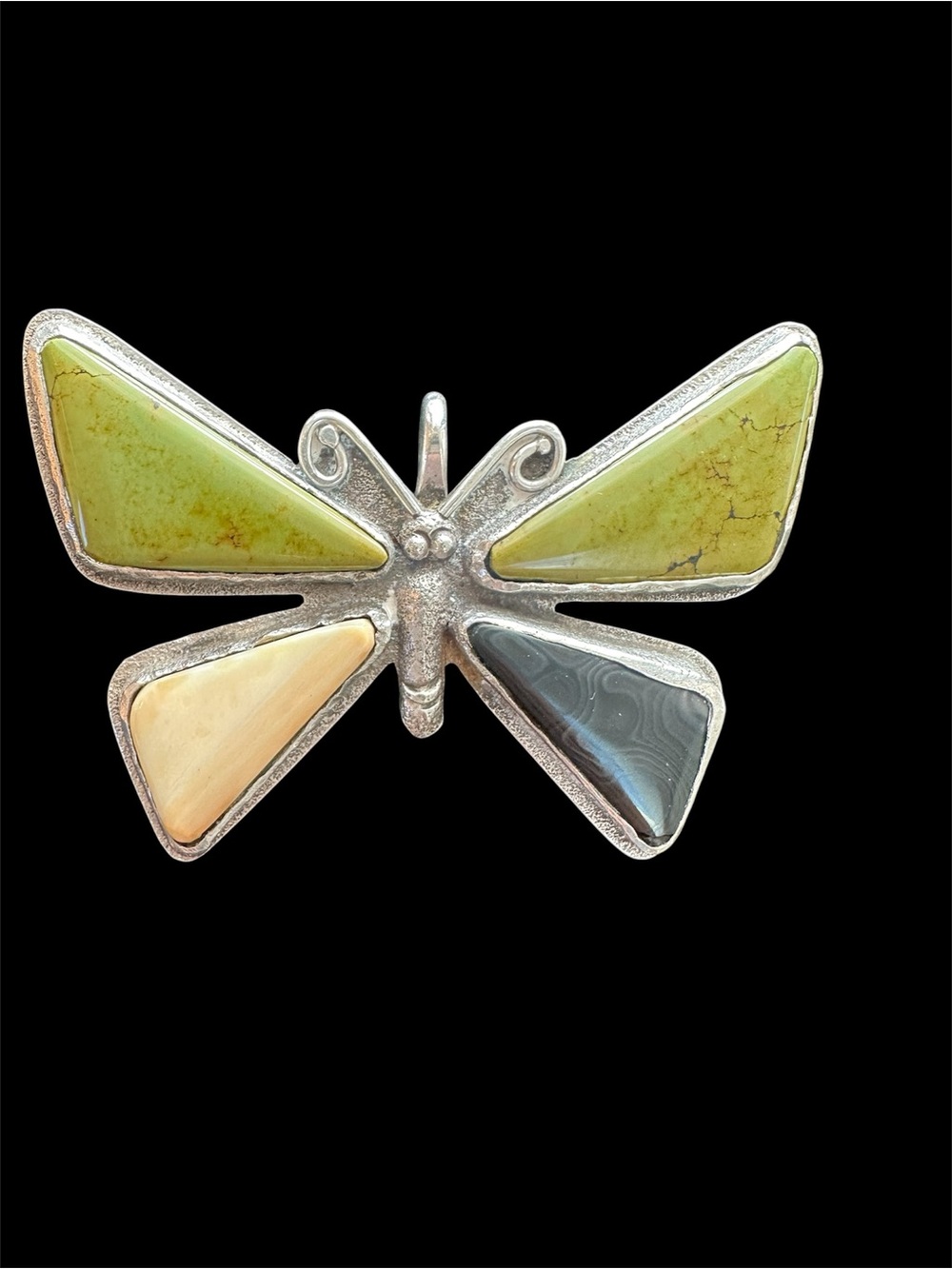 Vintage Sterling Silver Large Butterfly Pendant with real stones